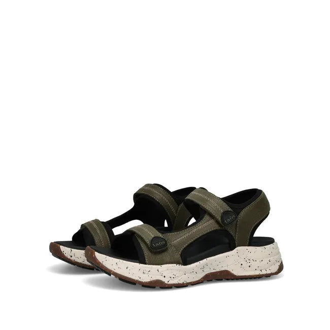 Pair of Women's Taos Super Side Sandal in Olive Emboss with velcro straps