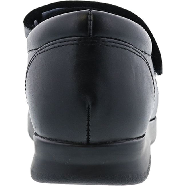 Heel of Womens Drew Mary Jane Bloom II Shoe in Black Leather and mesh with velcro strap