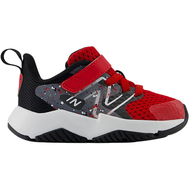 Side of New Balance Kids' Rave run V2 top Strap Running Shoe (Infant/Toddler) in Team Red