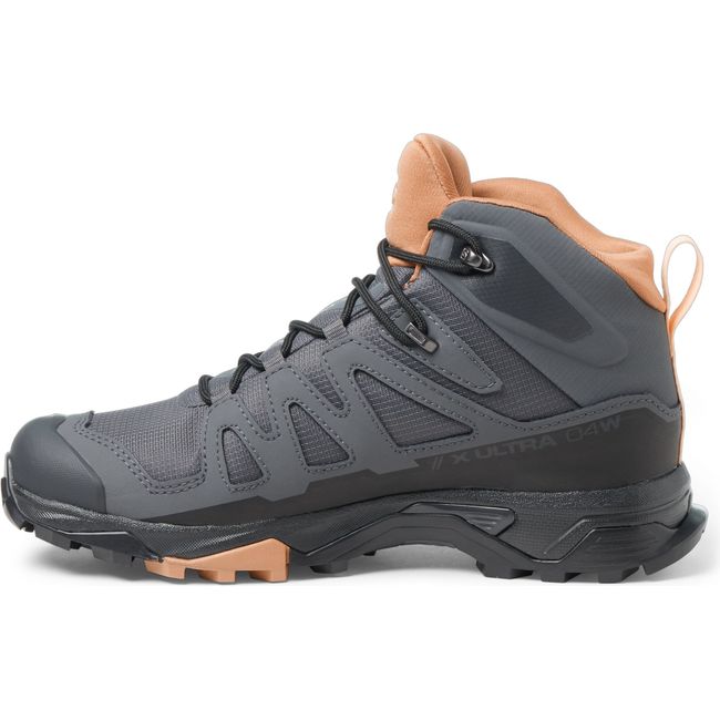 Medial side of Women's Salomon X Ultra 4 Mid Gore-Tex Hiking Shoe in Ebony/Mocha color