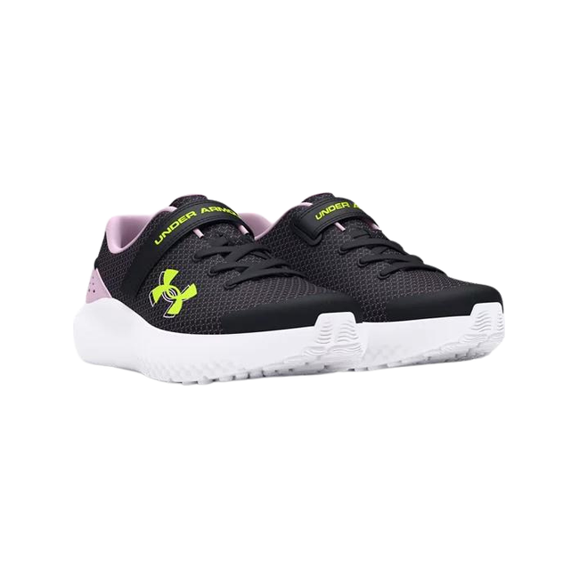 Under Armour Kid's Surge 4 AC Running Shoes BLACK/PURPLE ACE/HIGH VIS YELLOW 3027109-001
