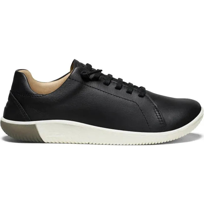 Lateral side of Women's Keen KNX Leather Sneaker in Black Star White colorway