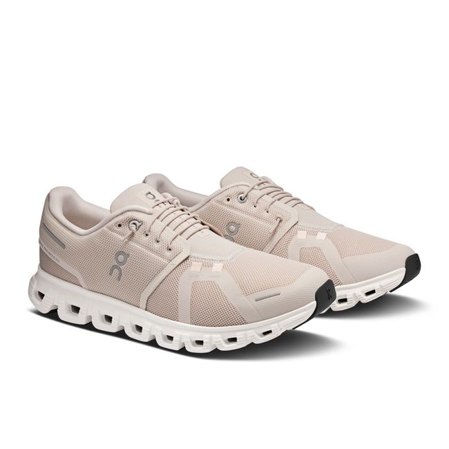 Pair of On Running Men's Cloud 6 Slip On Running Shoes in Pearl Beige and White