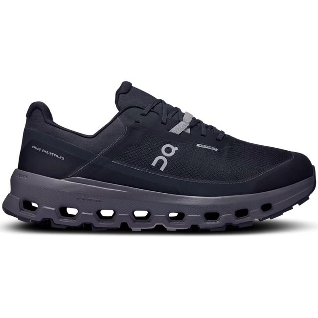 Lateral side of On Running Men&#39;s Cloudvista 2 Waterproof Trail Running Shoe in all black