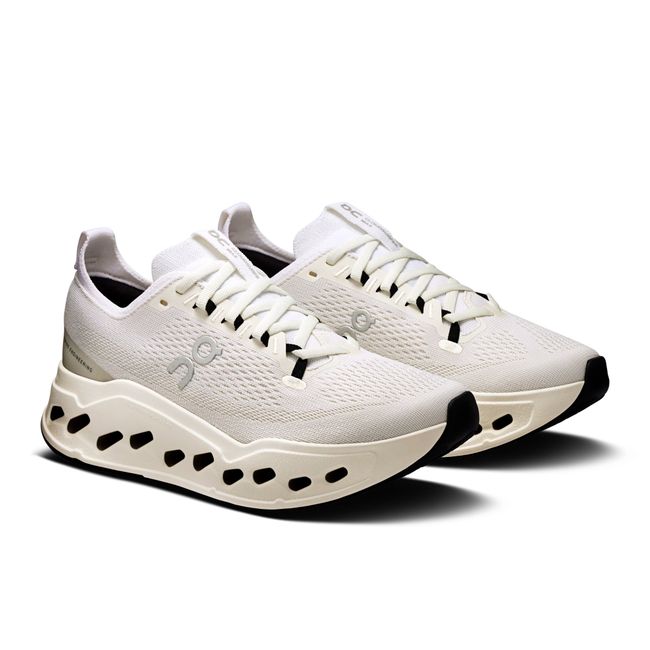 Pair of Women's On Running Cloudsurfer Max Cushioned Running Shoes in All White