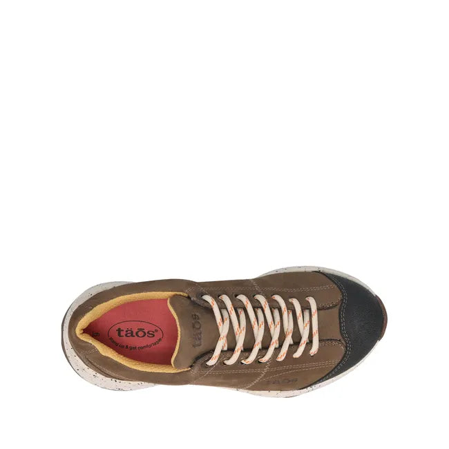 Top down view of Women's Taos Waterproof Shasta Shoe in dark taupe leather with lace closure