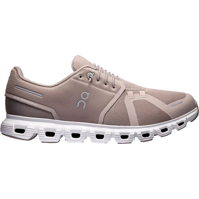 Lateral side of Men's On Running Cloud 6 Running Shoe in Fog White with slip on speed lacing
