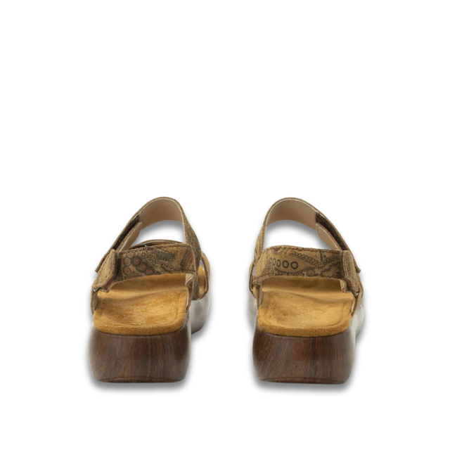 Heels of Alegria Women's Bailee Sandals in Folkie Brown with adjustable back strap