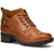 Front angled view of Womens Taos Mini Crave Boot in caramel leather. Ankle boot and lace up closure