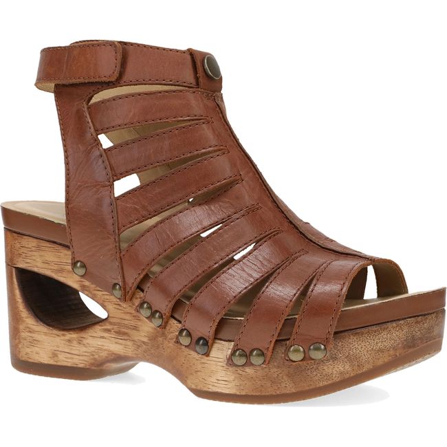 Lateral side of Women's Dansko Adie Heel in Tan Calf leather