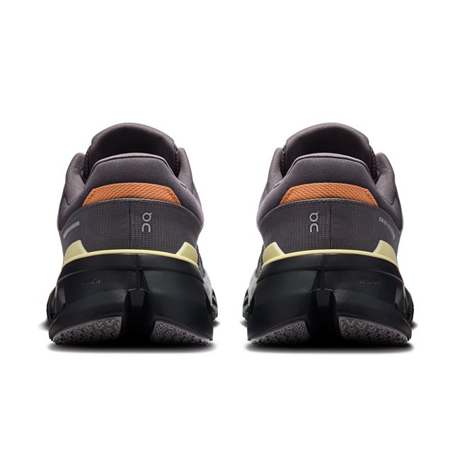 Heels of On Running Men's Cloudrunner 2 Running Shoes in Rock Gray and Tangerine orange