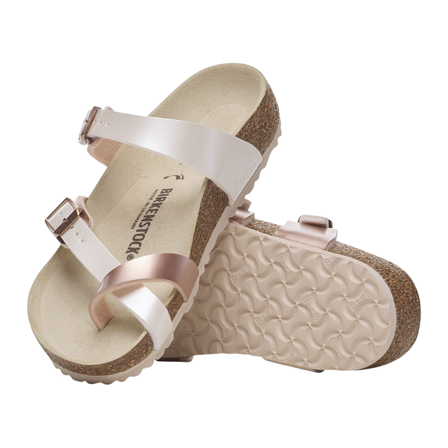 Top and Sole of Birkenstock Kids' Mayari Sandal (Toddler/ Little Kid) in Pearl Copper