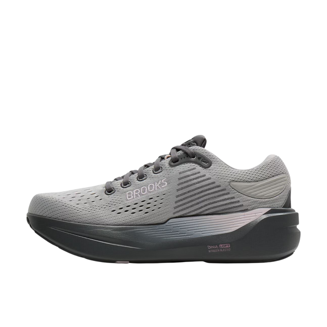 Medial side oof Brooks Women's Ghost Max 3 Running Shoe in Grey &amp; Poppy Seed Pink