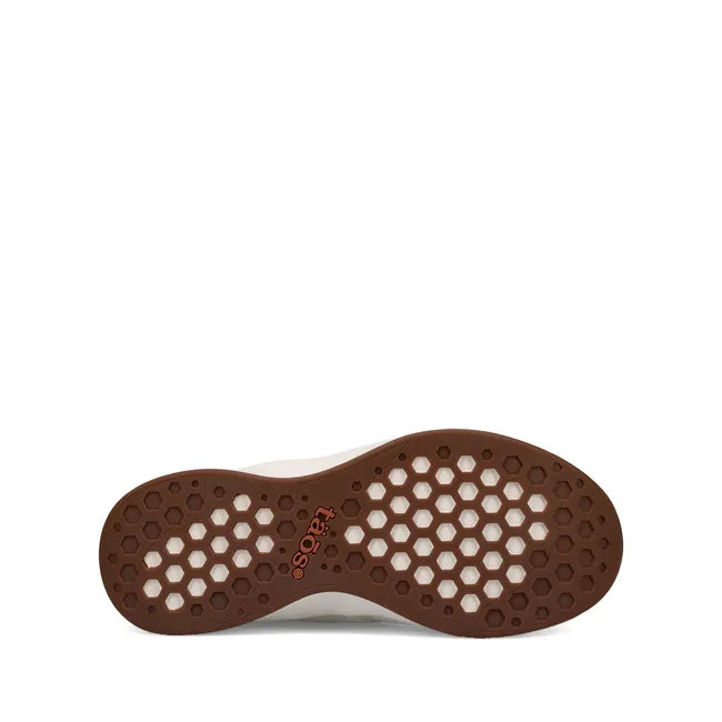 Sole of Women's Taos Direction Sneaker in all white upper with brown tread
