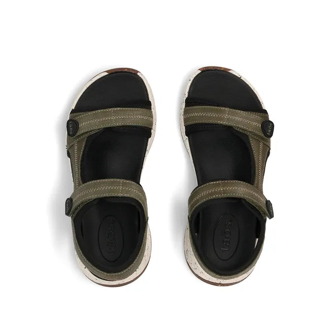 Upper of Women's Taos Super Side Sandal in Olive Emboss with velcro straps