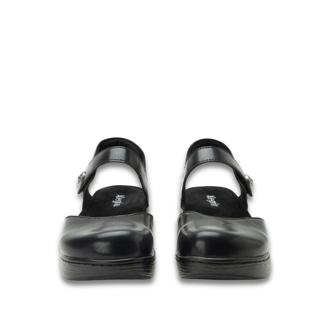 Front of Women's Opal Closed Toe Sandals in black leather with adjustable straps