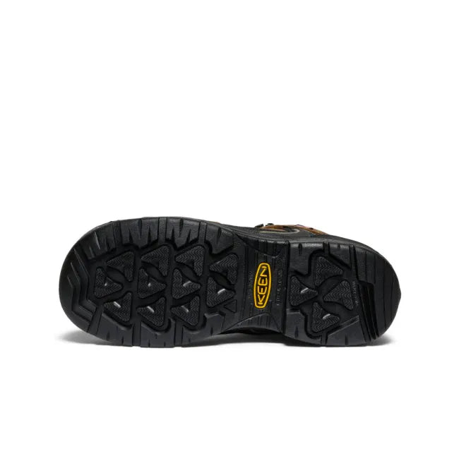 Black sole of Keen Men's Targhee IV Waterproof Carbon Toe Work Boot in Dark Earth Brown