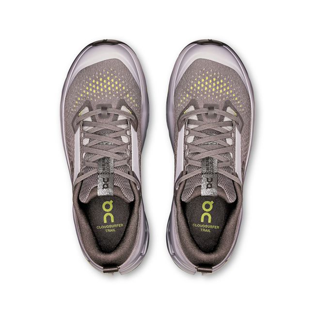 Upper of Women's On Running Cloudsurfer Trail 2 Trail Running Shoes in Iron grey, Lilac purple