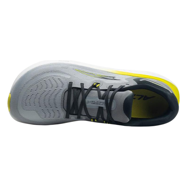 Top down view of Mens Altra Paradigm 7 Running Shoe in gray lime with black and yellow accents
