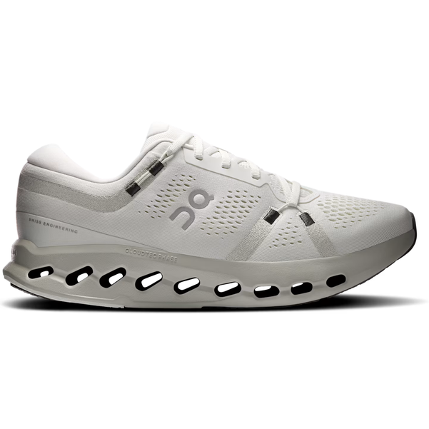 Lateral side of On Running Men's Cloudsurfer 2 Running Shoe in Ivory Iceberg White