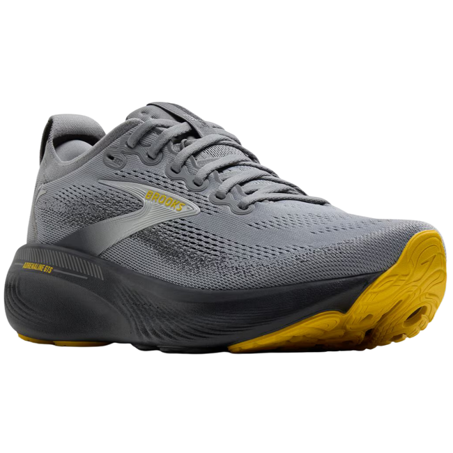Angled side of Brooks Men's Adrenaline GTS 25 Running Shoe in Primer Grey