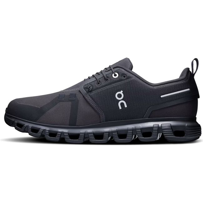 Medial side of Men's On Running Cloud 6 Waterproof Running Shoe in all black with slip on lacing