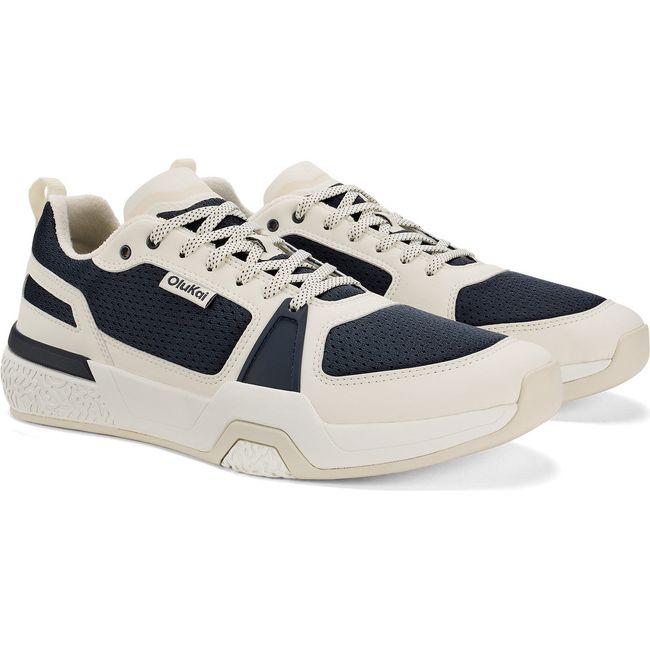 Pair of Men's Olukai Anau Court Shoes in Mood Indigo and Bright White