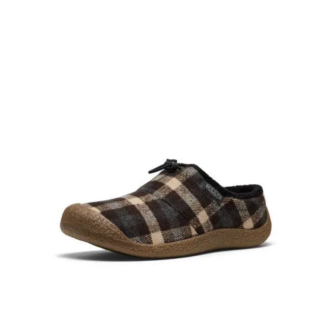 Front angled view of plaid magnet birch KEEN Women's Howser III Slide