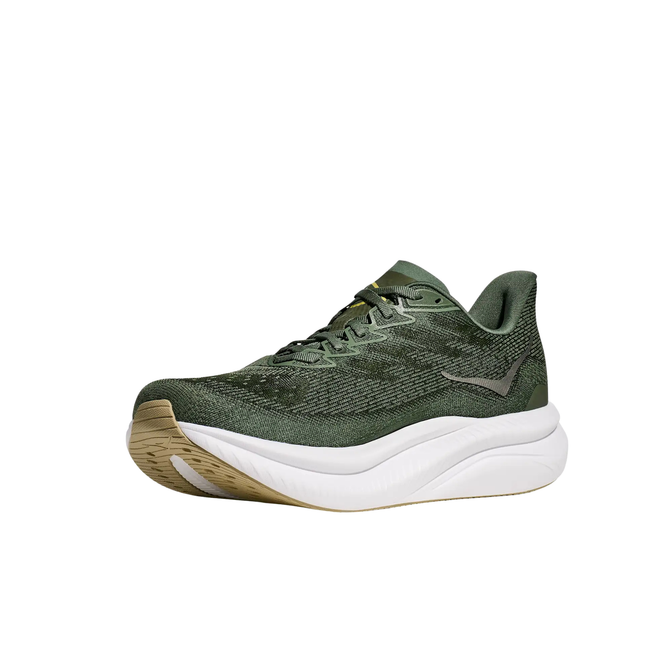 Angled Medial side of Hoka Men's Mach 6 Running Shoe in Succulent Fern 