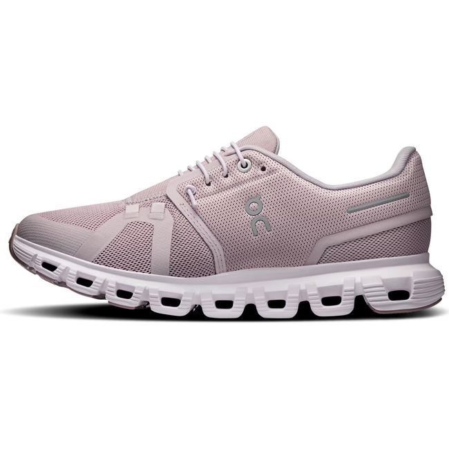 Medial side of Women's On Running Cloud 6 Running Shoe in Mauve Orchid with slip on speed lacing