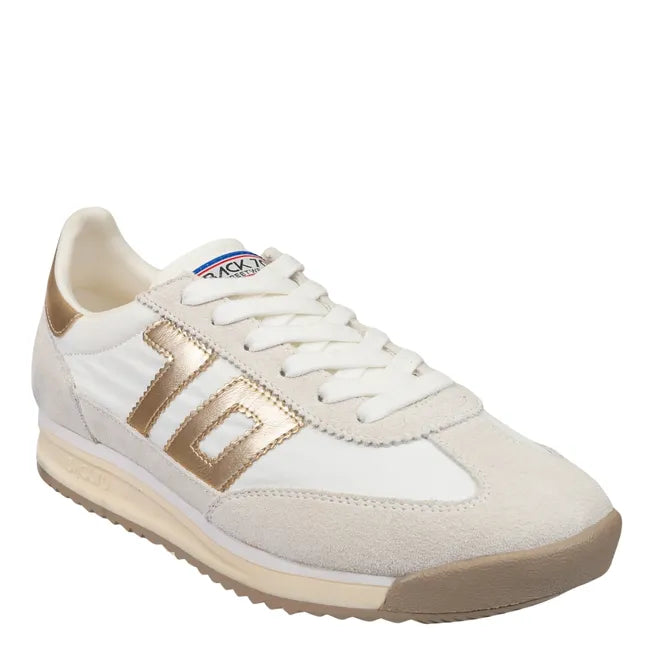 Front angled view of Back 70 Women's Barkley Jogger Women’s Retro Metallic Gold Sneaker