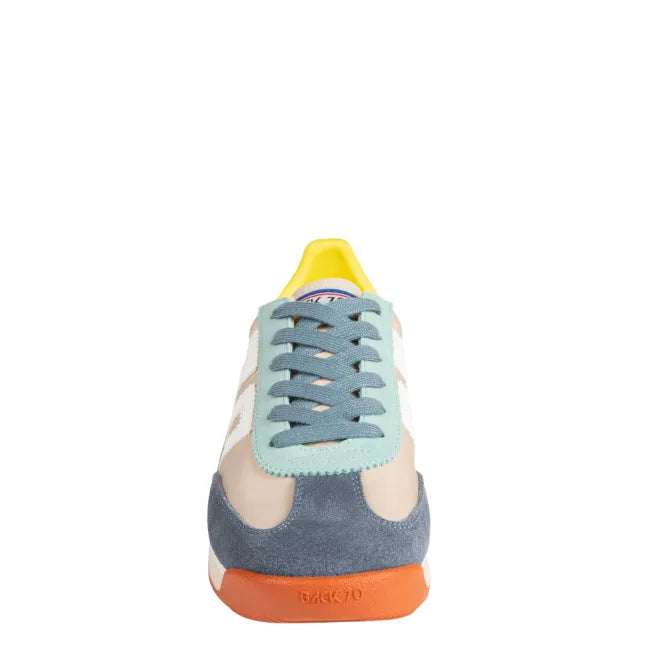 Front of lace up Back 70 Barkley Jogger women’s retro sneaker in multi jean orange