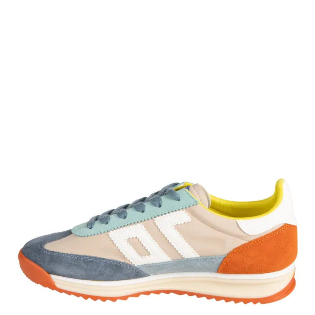 Medial side of Back 70 Barkley Jogger women’s retro sneaker in multi jean orange