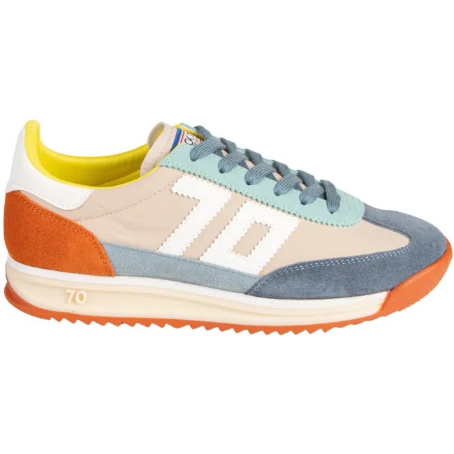 Lateral side of Back 70 Barkley Jogger women’s retro sneaker in multicolor jean orange