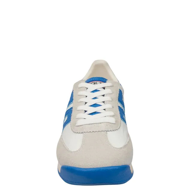 Front of lace up Back 70 Barkley Jogger women’s retro sneaker in white French blue