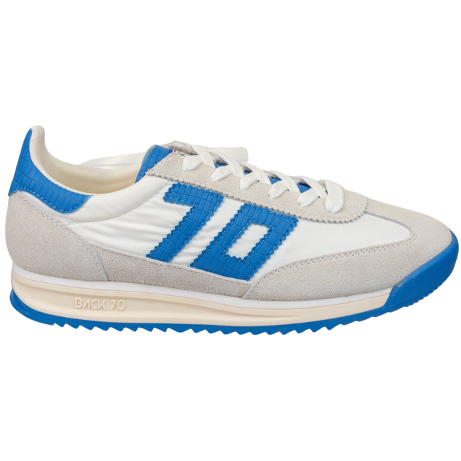 Lateral side of Back 70 Barkley Jogger women’s retro sneaker in white French blue