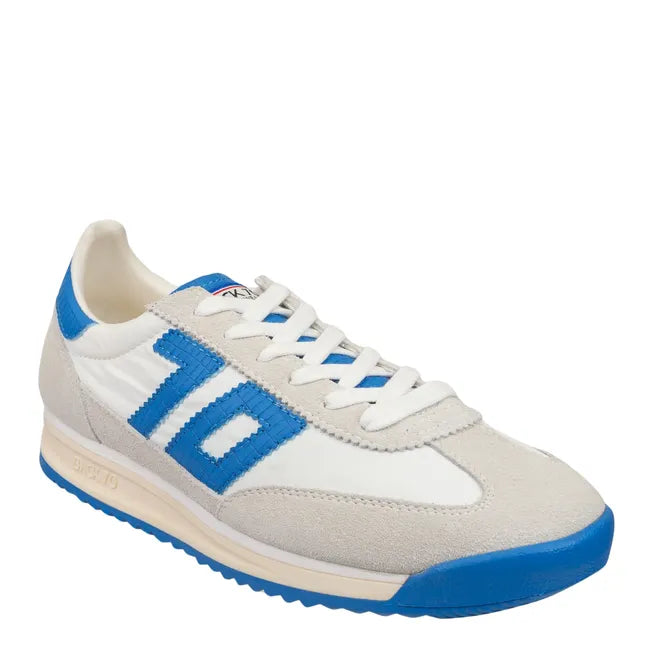 Front angled view of Back 70 Barkley Jogger women’s retro sneaker in white French blue