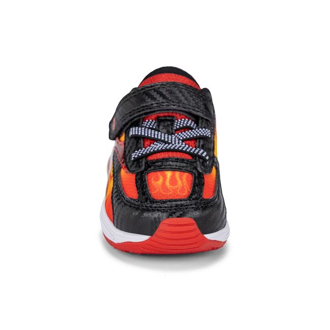 Front view of the Stride Rite Lighted Phantom in black with orange flame print