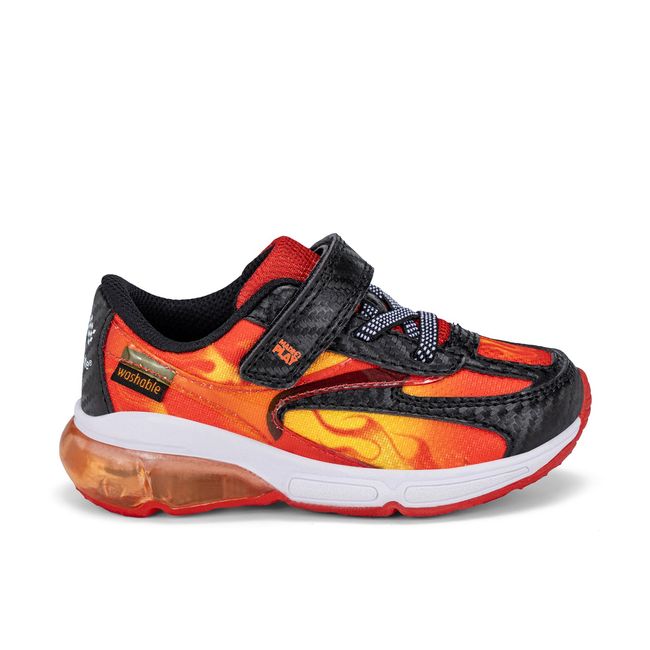 Right side profile of the Stride Rite Lighted Phantom in black with fiery orange flames