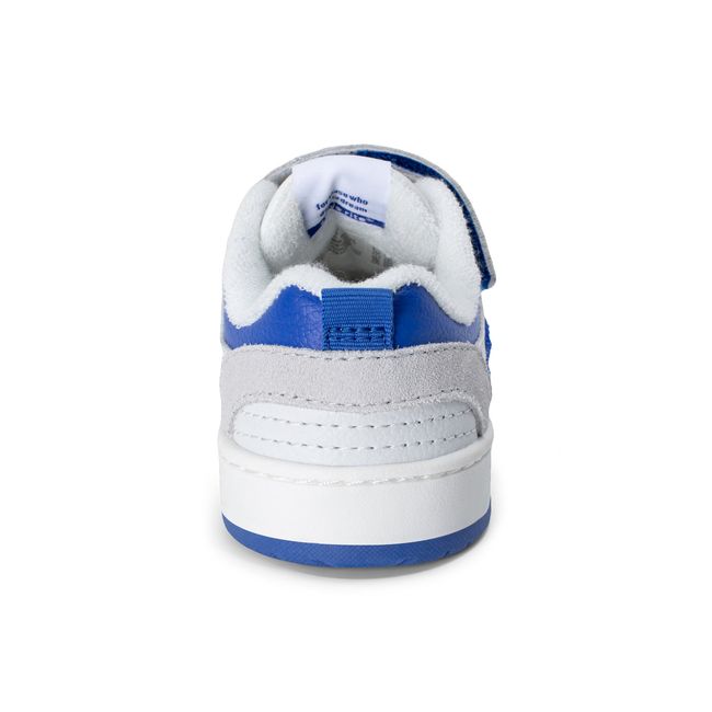 Rear heel view of the Stride Rite Denver in electric blue with a cream midsole
