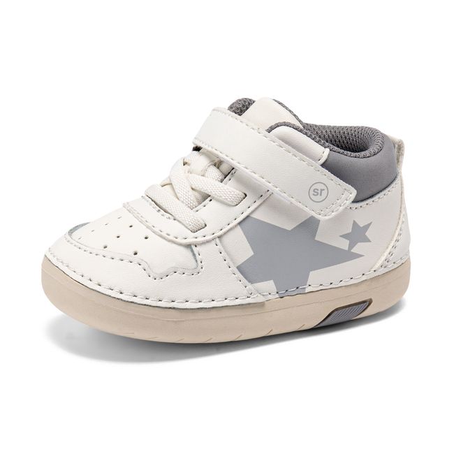Stride Rite Rockstar in cream white and grey, angled view of the opposite side