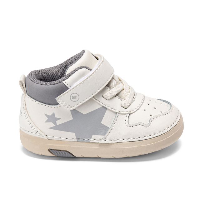 Right side profile of the Stride Rite Rockstar in cream white with a grey star