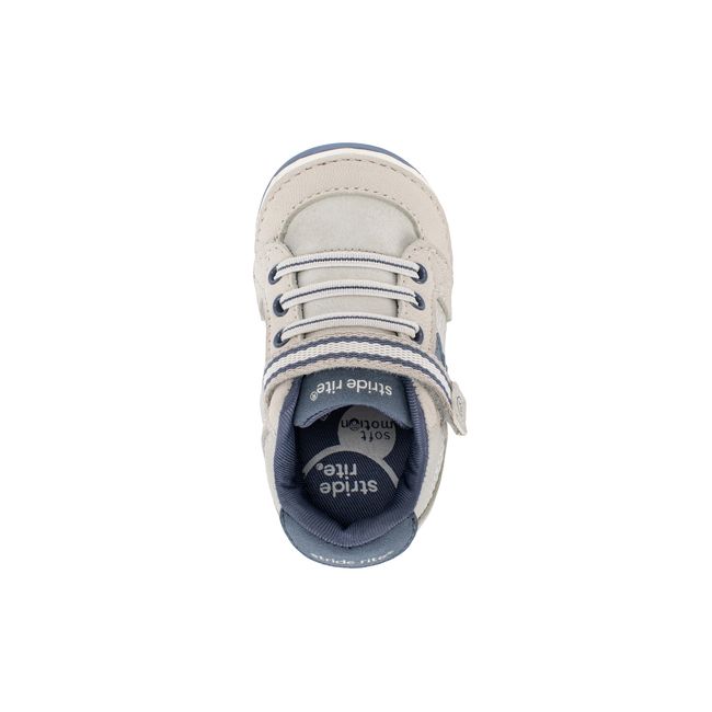 Top down view of the Stride Rite Artie in stone grey with a hook and loop strap