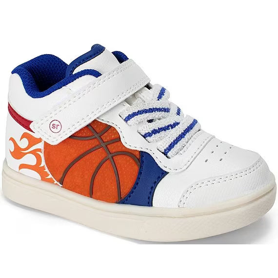 Stride Rite Hoop Dreams sneaker in cream white with orange basketball and royal blue
