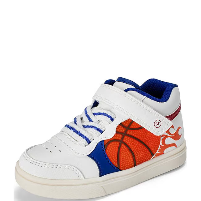 Stride Rite Hoop Dreams in cream white and orange, angled view of the opposite side