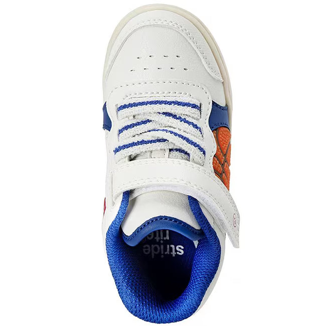 Top down view of the Stride Rite Hoop Dreams in cream white with royal blue lining
