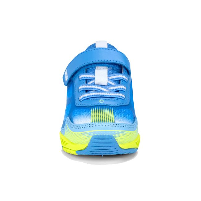 Front view of the Stride Rite Hypersonic in azure blue with white strap and laces