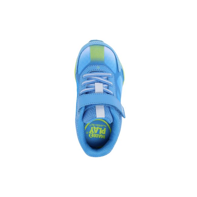 Top down view of the Stride Rite Hypersonic in azure blue with neon yellow-green trim