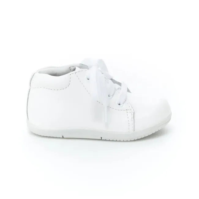 Right side profile of the Stride Rite Elliot first walker shoe in cream white leather