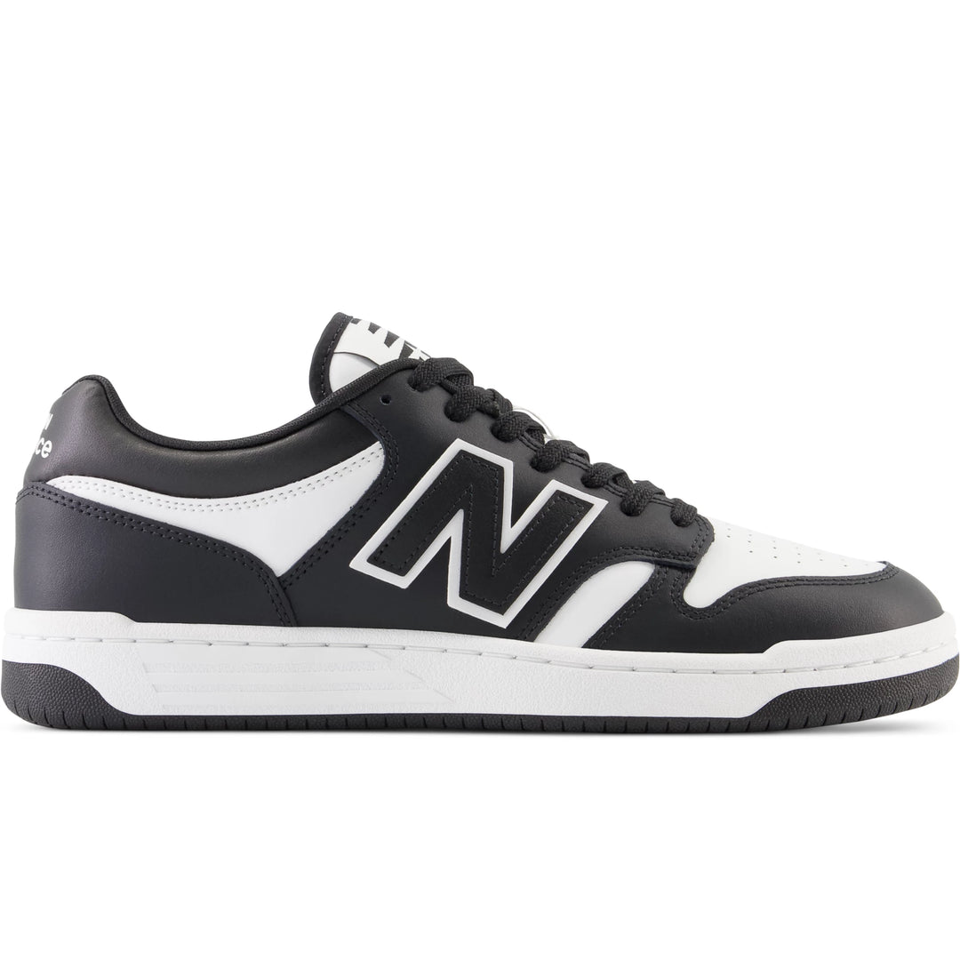 Side of New Balance Unisex 480 sneaker in White/Black